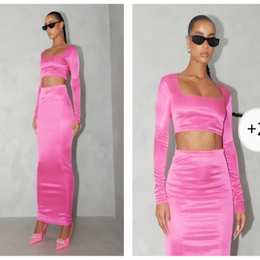 Pink Maxi Pencil Skirt Two Piece Set